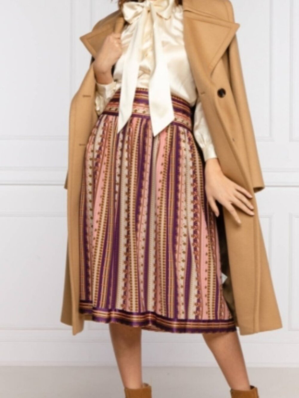 Tory Burch Silk Burnout Pleated Midi Skirt Wandering Stripe Size 4 NWOT